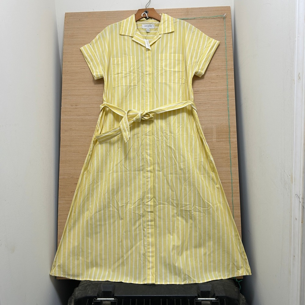 Banana Republic Yellow White Striped Midi Shirt Dress XS NWT 705731-04-1